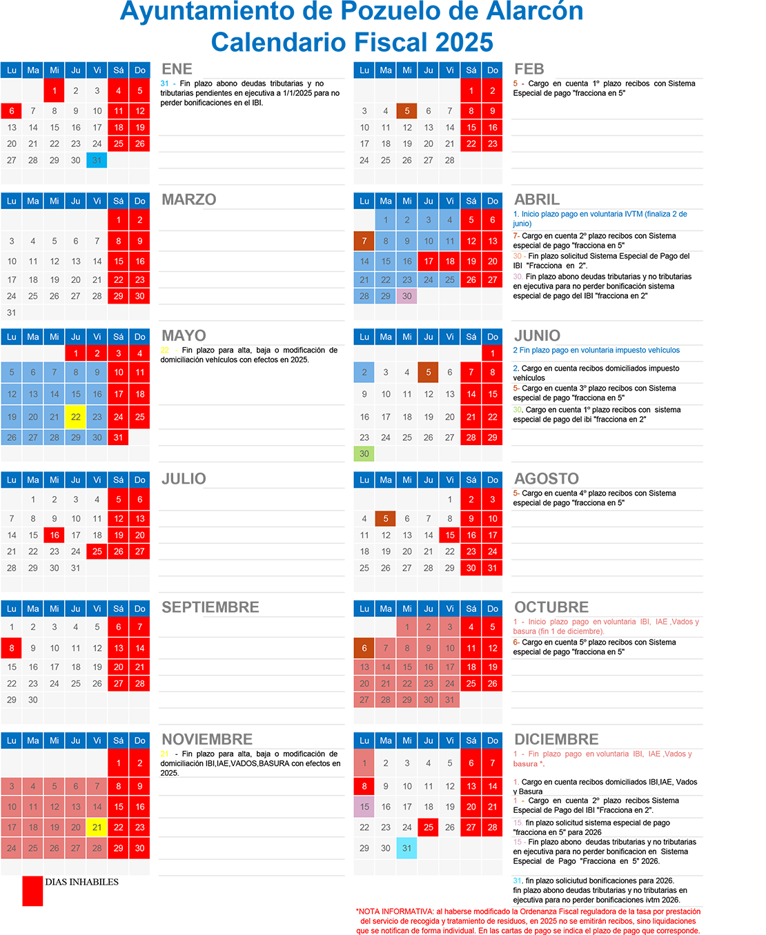 Calendario fiscal del ejercicio 2025